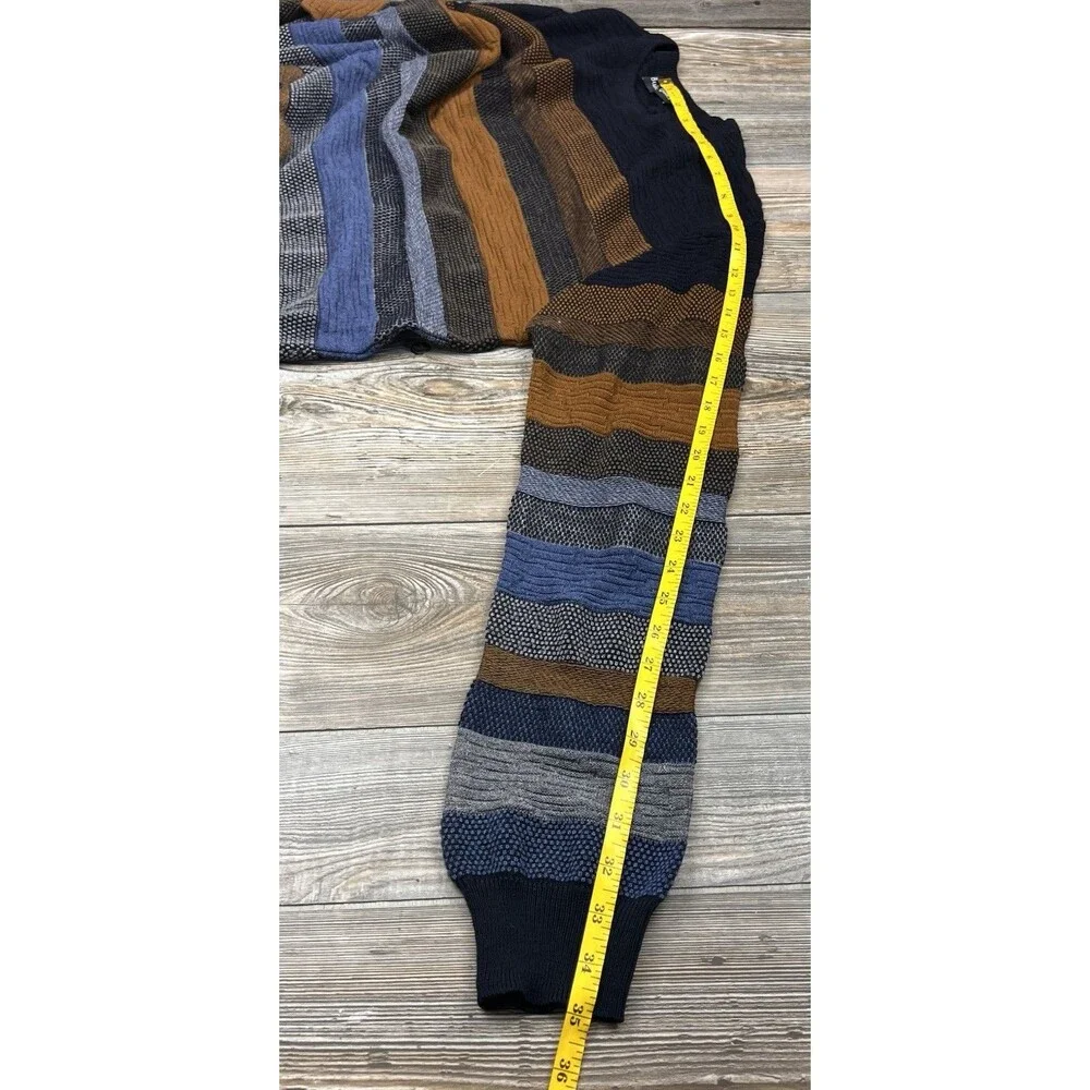 Bullock & Jones Striped Virgin Wool & Acrylic Sweater‎ Size L Blue/Brown ITALY